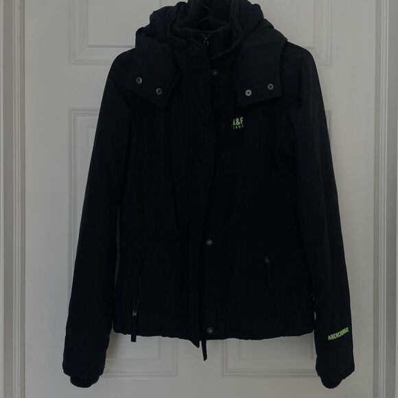 Abercrombie & Fitch Jacket Womens Large All Weather Warrior Full Zip Black Green - Picture 1 of 8